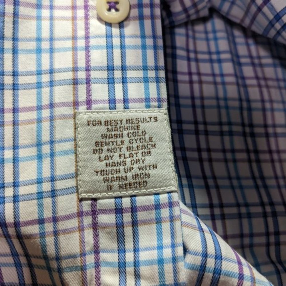 Peter Millar Shirt Mens Large Purple Blue White Plaid Long Sleeve Button Up - Picture 3 of 7